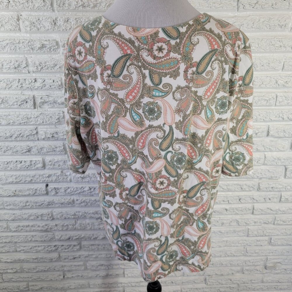 Coral Bay XL Green Pink Paisley T-Shirt Cotton Blend Jersey Stretch PAI43E - Picture 5 of 8